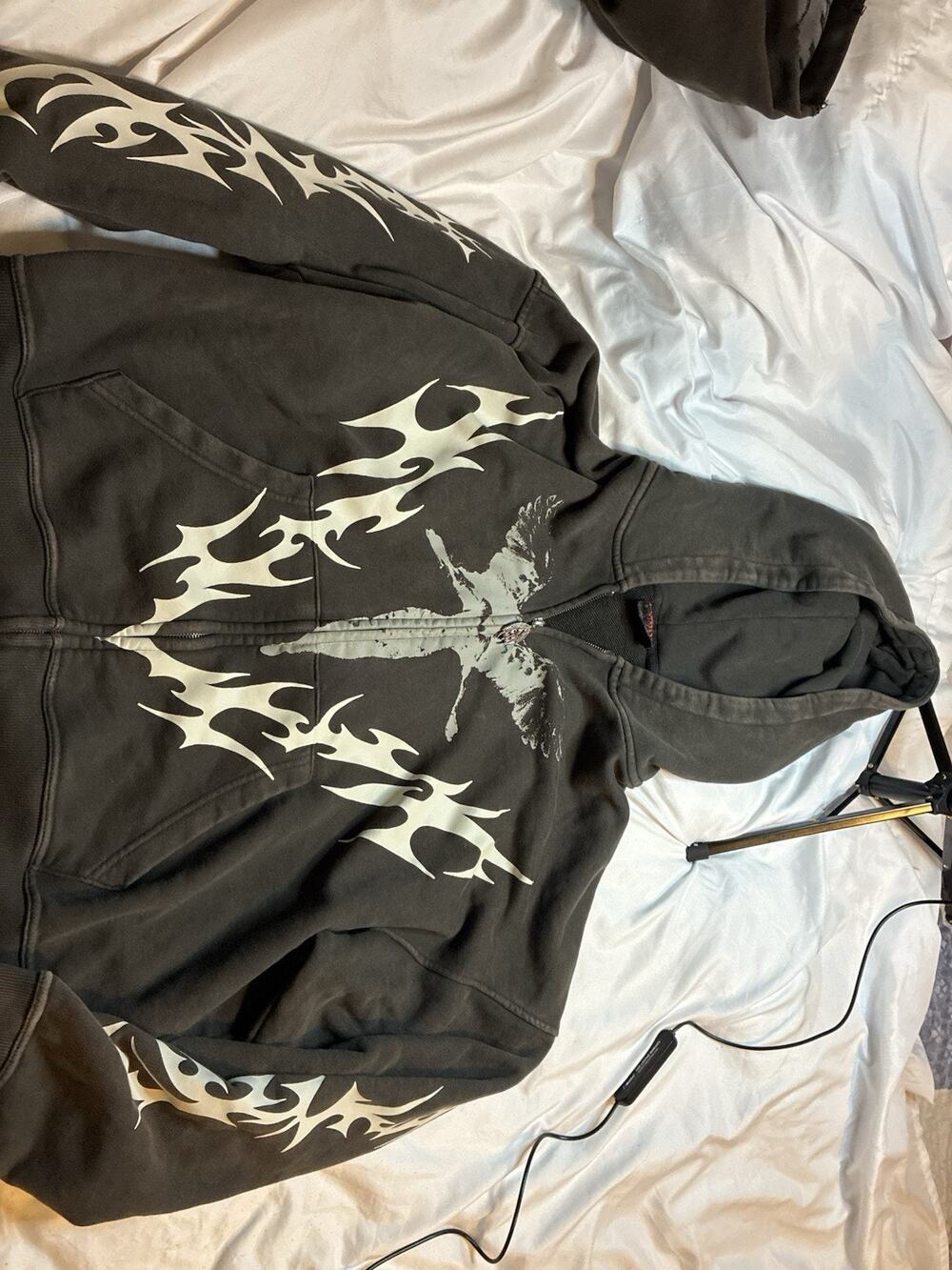Vitriol Vulture Full Zip Hoodie XL Gray Gothic Tribal All Over Print Rare
